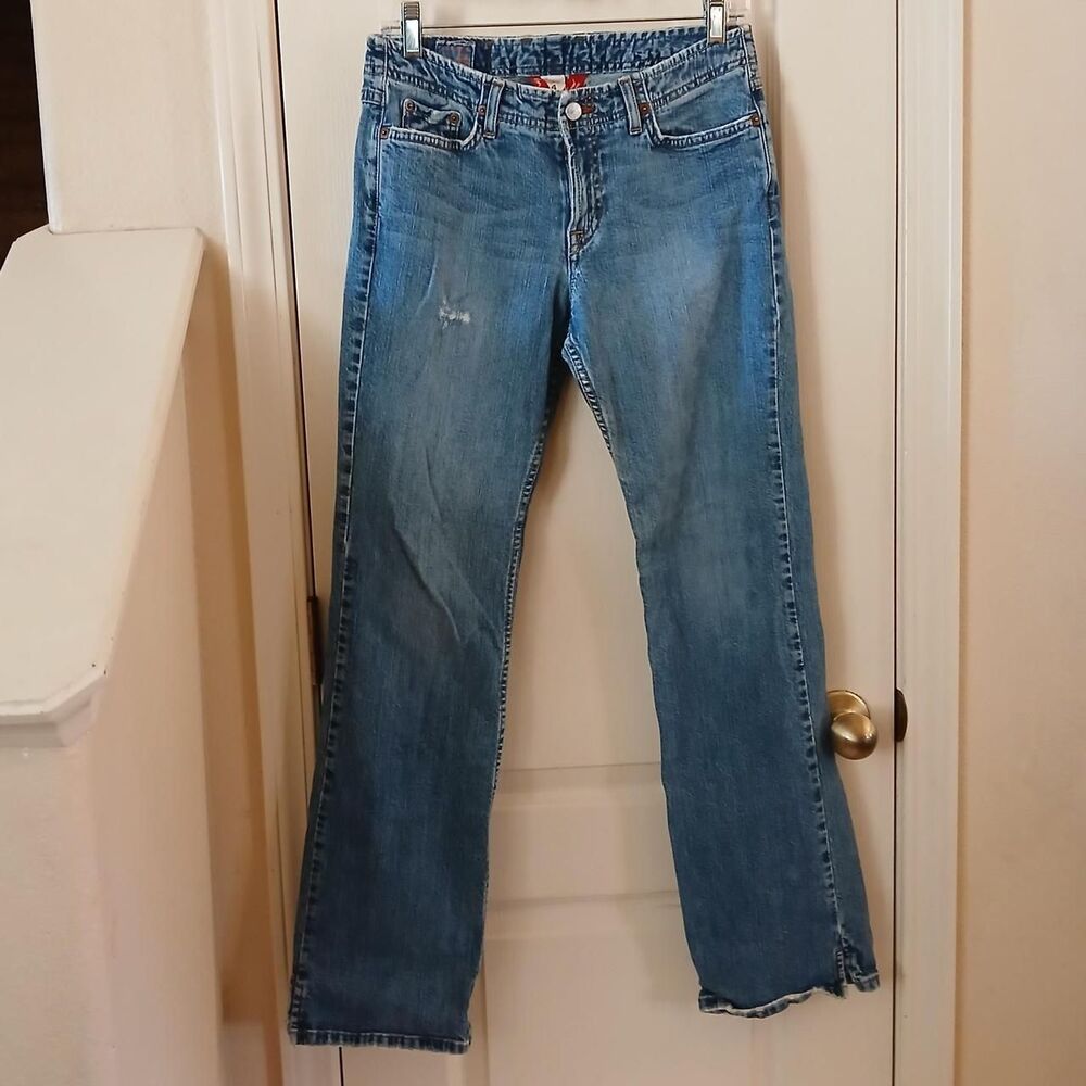 Vintage Y2K Lucky Brand Blue distressed low-rise bootcut denim jeans 4 27"